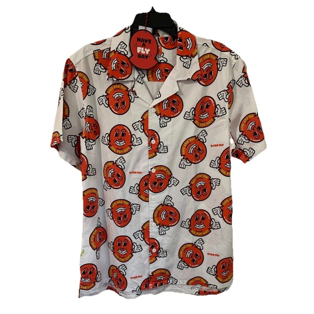 Born Fly Mens Size Large Shirt Short Sleeve Mr Fly Guy Button Up New NWT